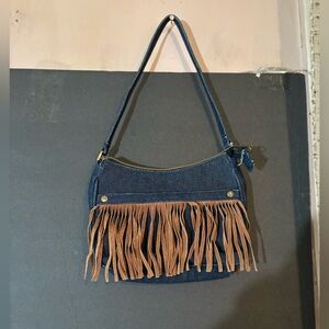 Fringe Denim Shoulder Bag